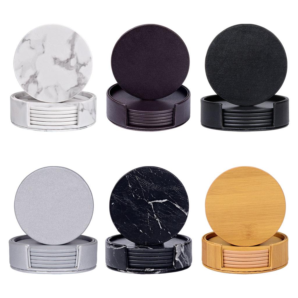 Marble Coaster Set - Runde Marmor-Untersetzer mit Halter, kratzfeste Getränkeuntersetzer