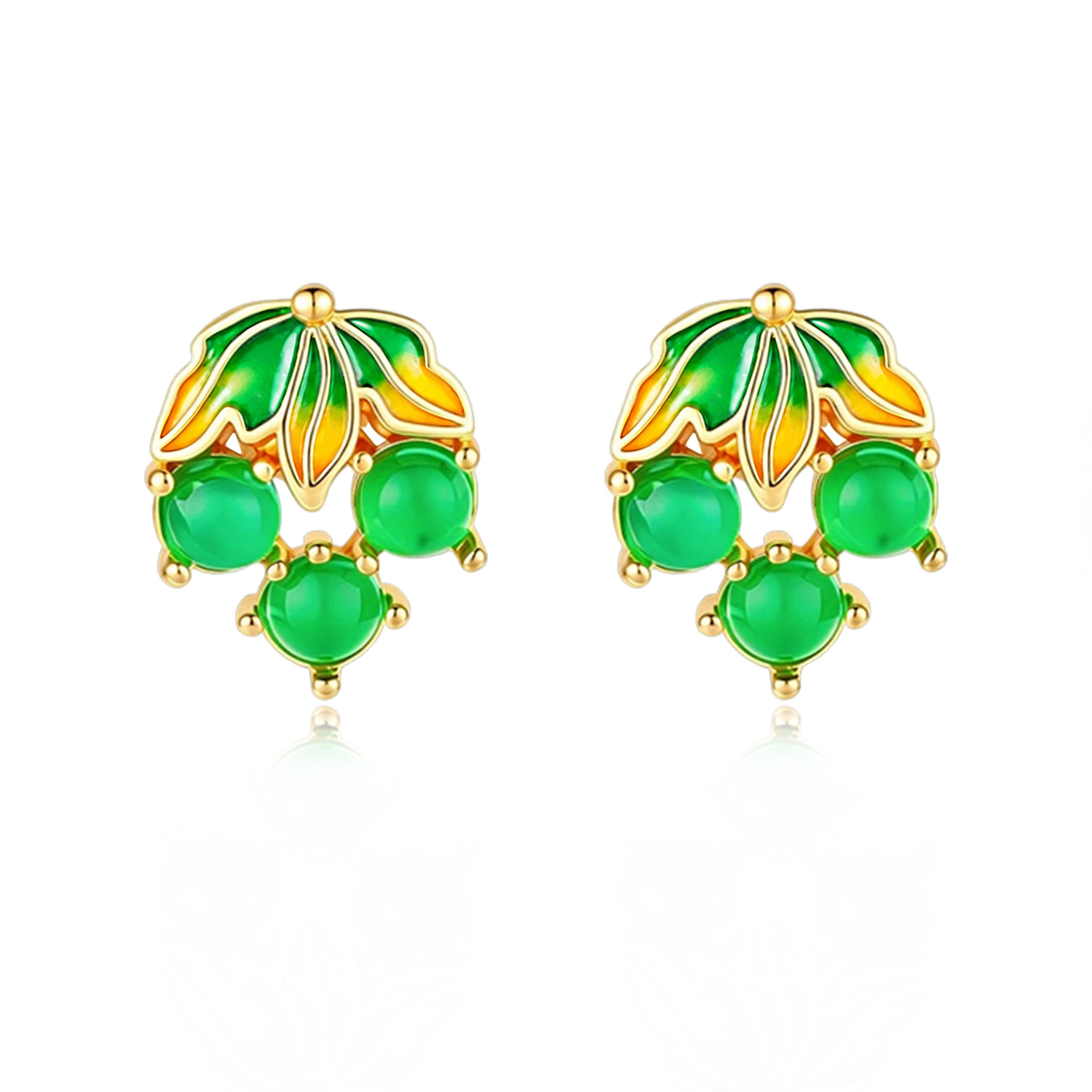 Gold Plated Jewelry - Burmesische Jadeit-Trauben-Ohrringe, Vintage-Schmuck, natürlicher Charme, luxuriöses