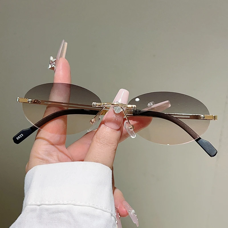 Sunglasses Uv400 - Randlose ovale Sonnenbrille für Damen, modische
