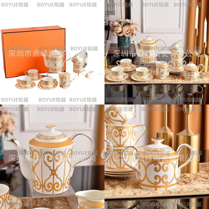 Luxury Gift Set - Gelbes Keramik-Kaffeetassen- und Untertassen-Set im Europäischen