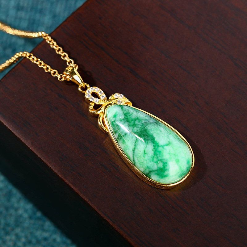 Gold Plated Jewelry - Natürliche Jade-Wassertropfen-Halskette, aus Stein geschnitzter Edelstein,