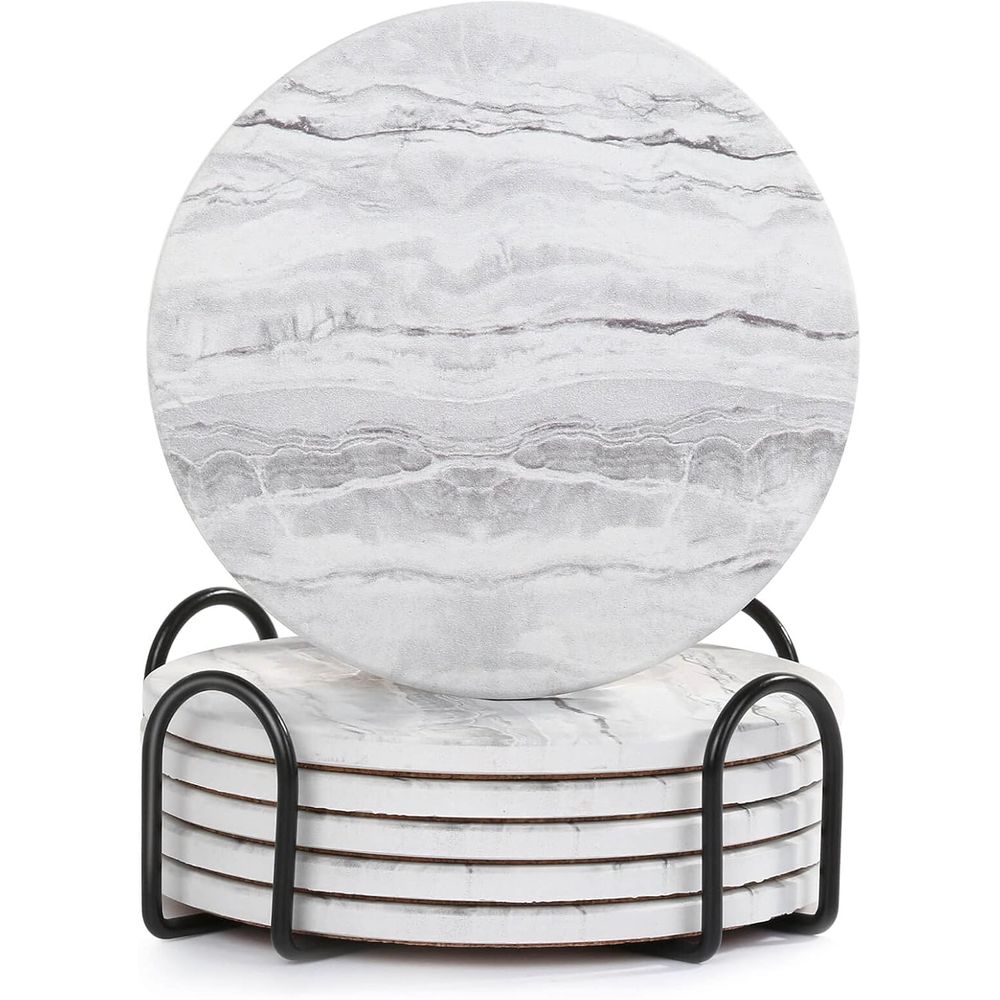Marble Coaster Set - 6-teiliges Saugfähiges Untersetzer-Set, Marmor-Optik, Ideal für
