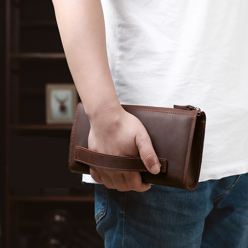 Leather Wallet Men - Herren-Clutches, lange Handtasche, Business-Vintage-Stil, Rindsleder, lange
