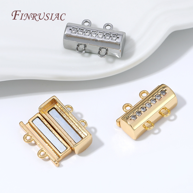 Gold Plated Jewelry - Magnetischer Halskettenverschluss, 18K vergoldeter Verbinder, Doppelloch-Perlenverschluss,