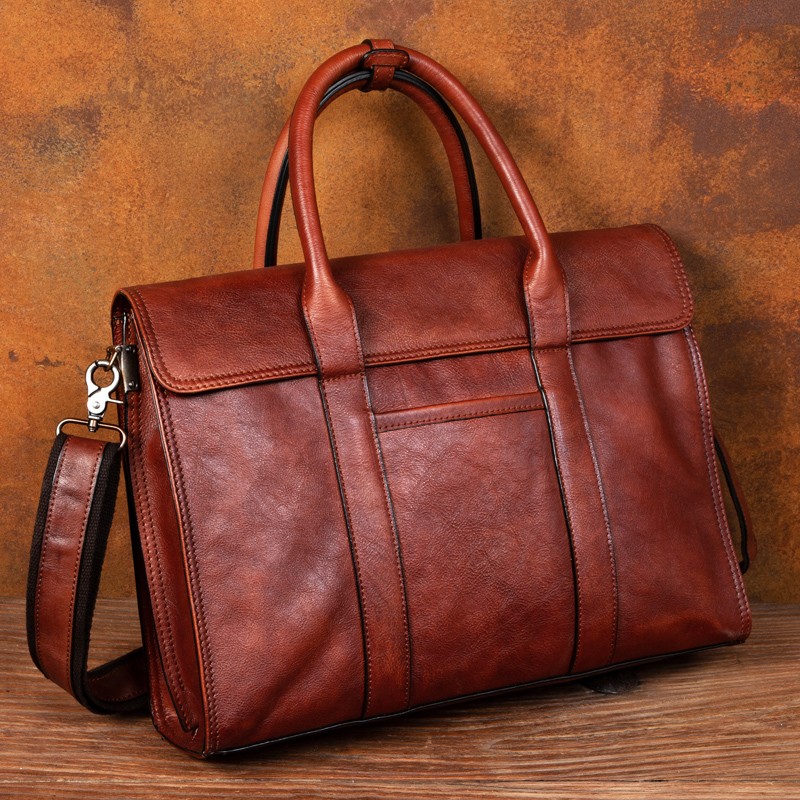 Leather Briefcase - Handtasche aus pflanzlich gegerbtem Leder, Umhängetasche