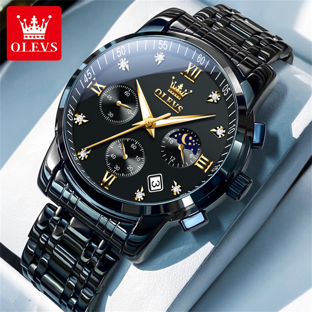 Luxury Watch Men - OLEVS Beliebte Herrenuhren aus Edelstahl, schwarz,