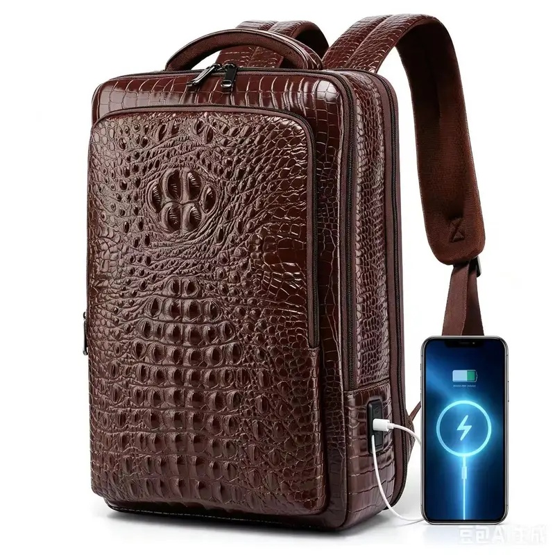 Leather Briefcase - Neuer Herren-Laptop-Rucksack aus Leder mit Krokodilmuster,