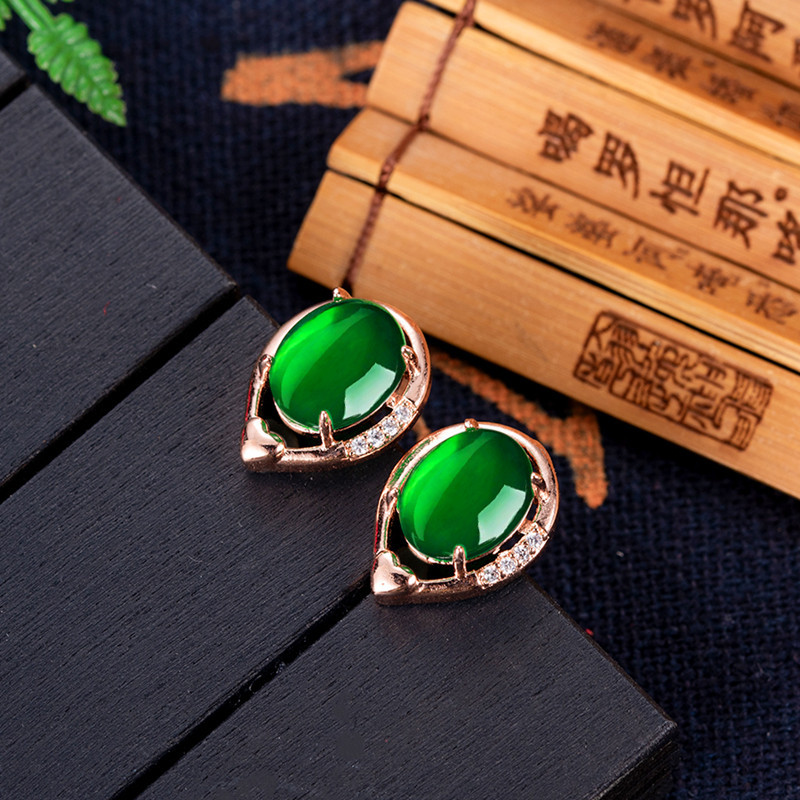 Gold Plated Jewelry - Natürliche Jade Blume Ohrringe Stein Ohr