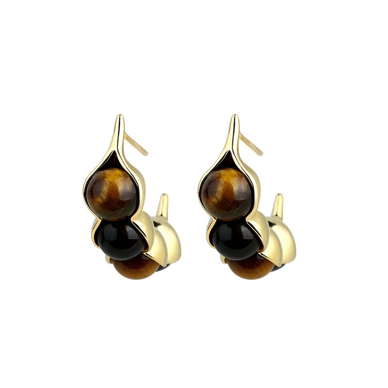 Gold Plated Jewelry - Tigerauge Pod Ohrringe Edelstein Echter Schmuck