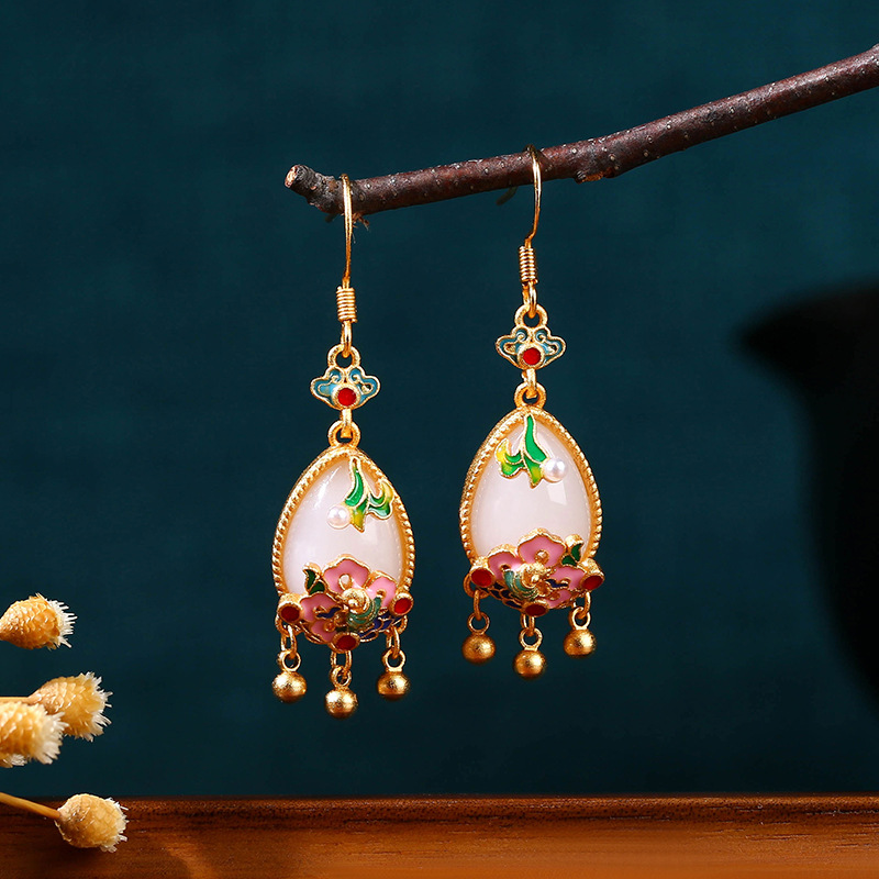 Natürliche Jade-Blumen-Ohrring – Gold Plated Jewelry Bewertung und Preis