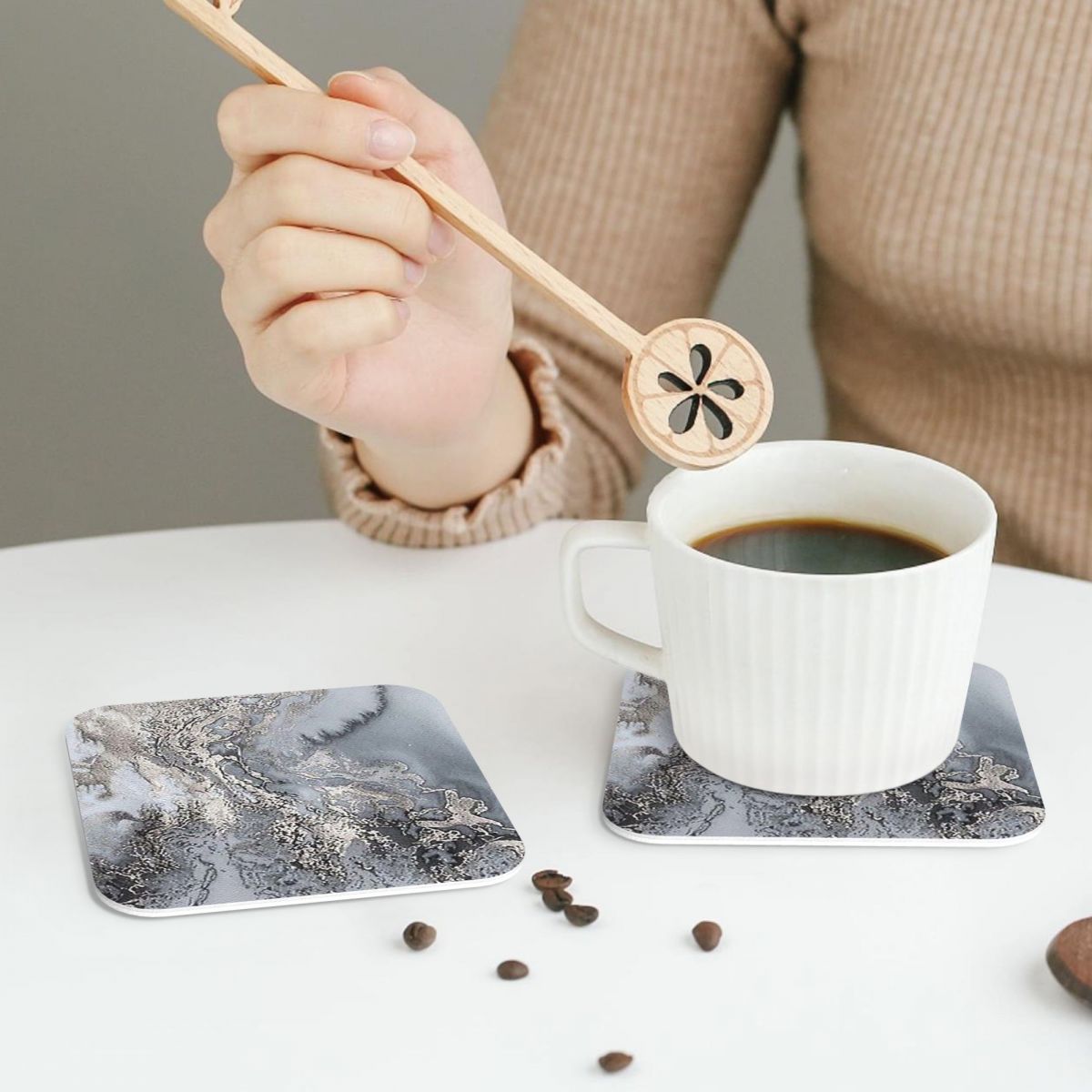 Graue und silberne Marmor-Unte – Marble Coaster Set Bewertung und Preis